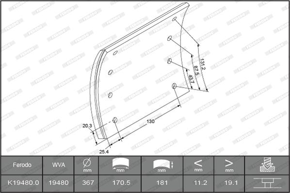 Ferodo K19480.0TC - Комплект гальмівних черевиків, барабанні гальма autocars.com.ua