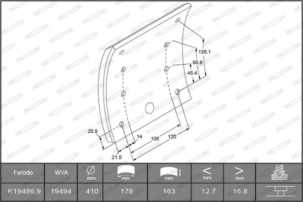 Ferodo K19486.0-F3664 - Комплект тормозных башмаков, барабанные тормоза autodnr.net