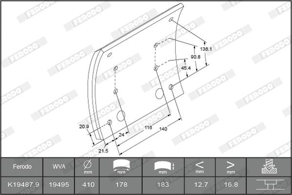 Ferodo K19487.1-F3658 - Комплект тормозных башмаков, барабанные тормоза avtokuzovplus.com.ua