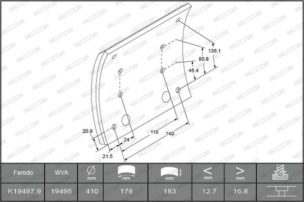 Ferodo K19487.9-F3664 - Комплект тормозных башмаков, барабанные тормоза autodnr.net