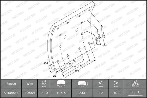 Ferodo K19553.0-F3656 - Комплект тормозных башмаков, барабанные тормоза autodnr.net