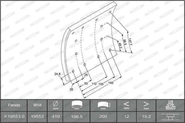 Ferodo K19716.0TG - Комплект тормозных башмаков, барабанные тормоза autodnr.net