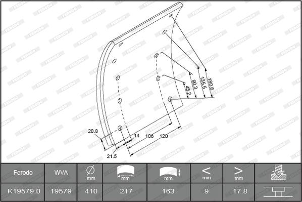 Ferodo K19579.0-F3539 - Комплект тормозных башмаков, барабанные тормоза autodnr.net