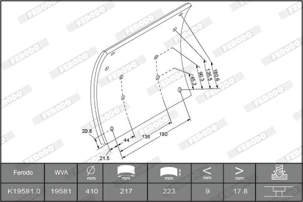 Ferodo K19581.1-F3539 - Комплект тормозных башмаков, барабанные тормоза autodnr.net