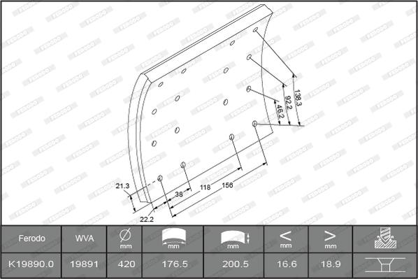 Ferodo K19890.0-F3658 - Комплект тормозных башмаков, барабанные тормоза autodnr.net