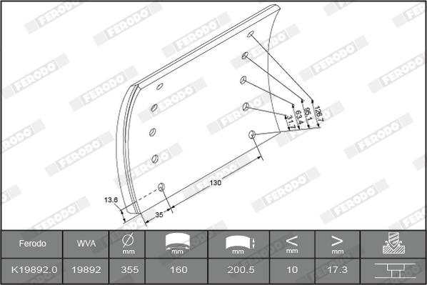 Ferodo K19892.1-F3504 - Комплект тормозных башмаков, барабанные тормоза avtokuzovplus.com.ua