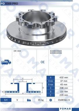 FOMAR Friction FO 0369 PRO - Гальмівний диск autocars.com.ua