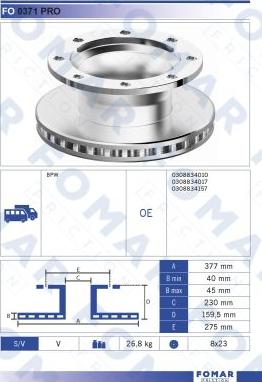 FOMAR Friction FO 0371 PRO - Тормозной диск avtokuzovplus.com.ua