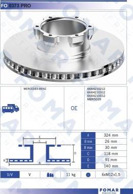 FOMAR Friction FO 0373 PRO - Гальмівний диск autocars.com.ua