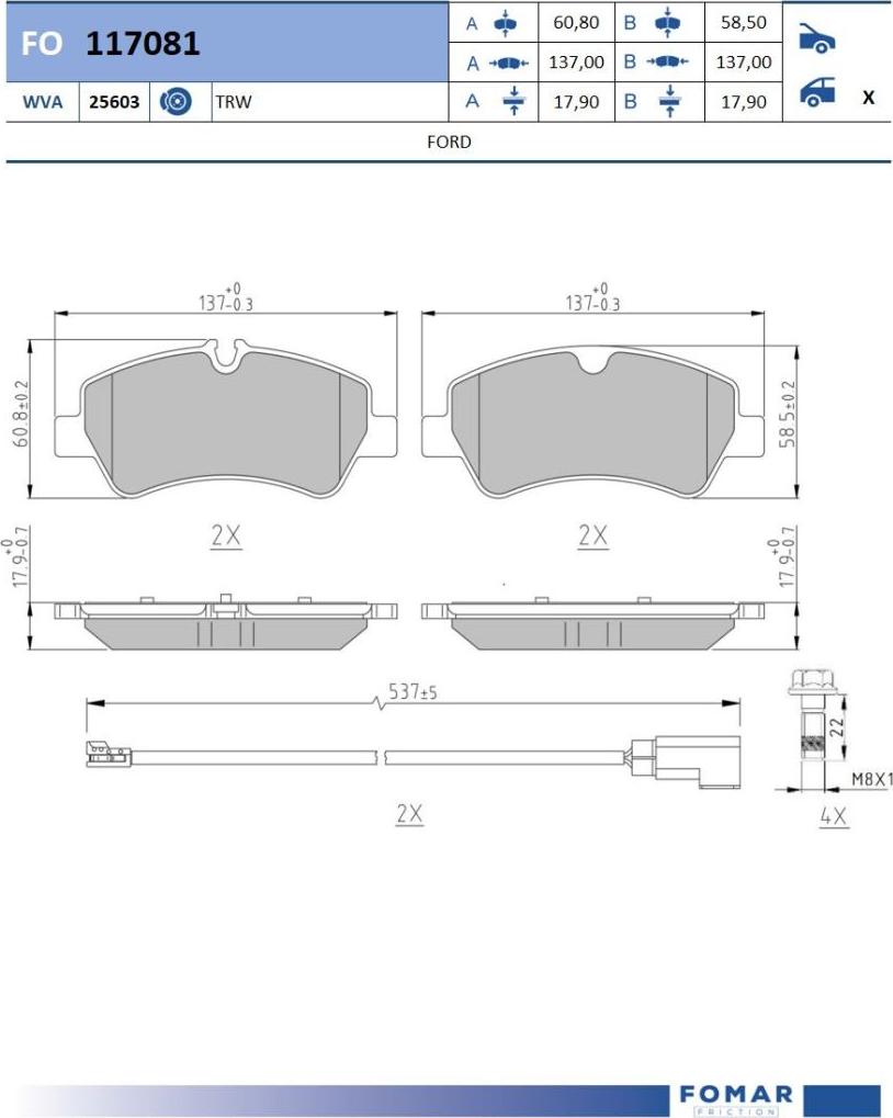 FOMAR Friction FO 117081 - Тормозные колодки, дисковые, комплект avtokuzovplus.com.ua