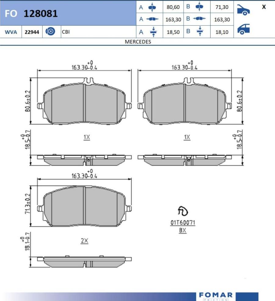 FOMAR Friction FO 128081 - Тормозные колодки, дисковые, комплект avtokuzovplus.com.ua