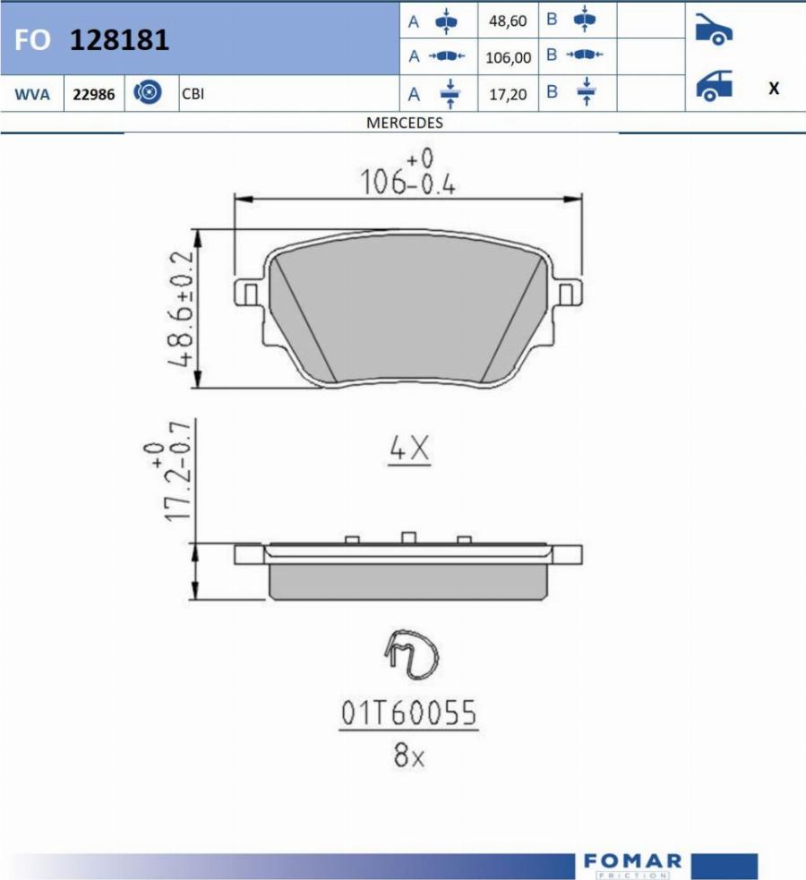 FOMAR Friction FO 128181 - Тормозные колодки, дисковые, комплект avtokuzovplus.com.ua