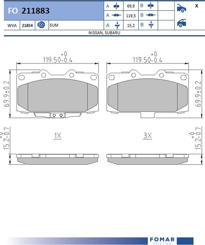 FOMAR Friction FO 211883 - Тормозные колодки, дисковые, комплект autodnr.net