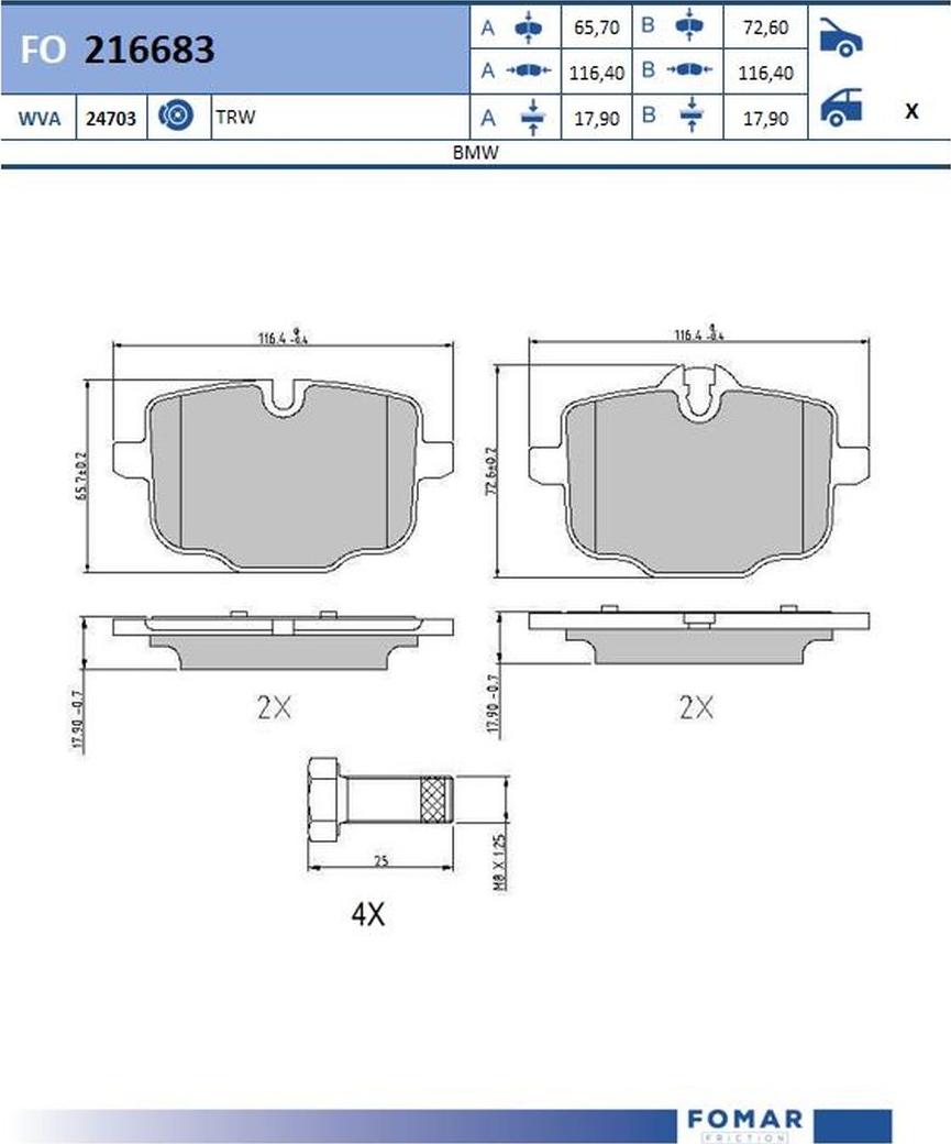 FOMAR Friction FO 216683 - Тормозные колодки, дисковые, комплект autodnr.net