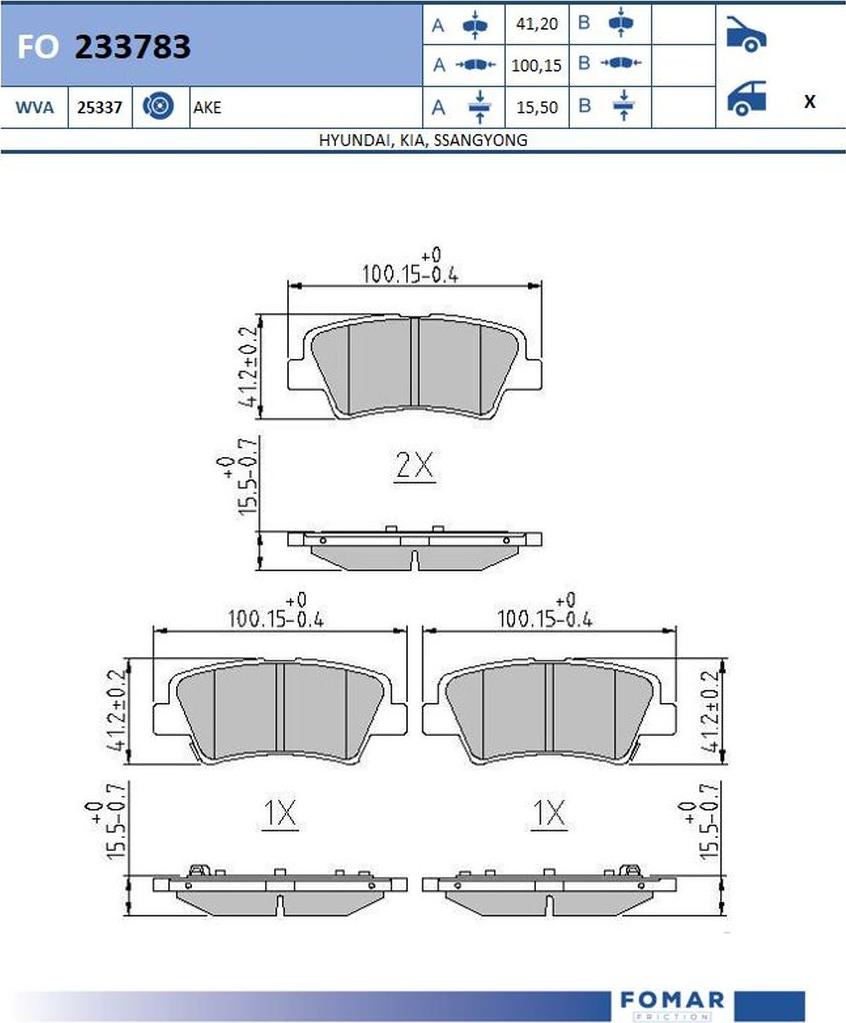 FOMAR Friction FO 233783 - Тормозные колодки, дисковые, комплект autodnr.net