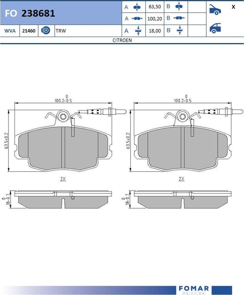 FOMAR Friction FO238681 - Тормозные колодки, дисковые, комплект avtokuzovplus.com.ua