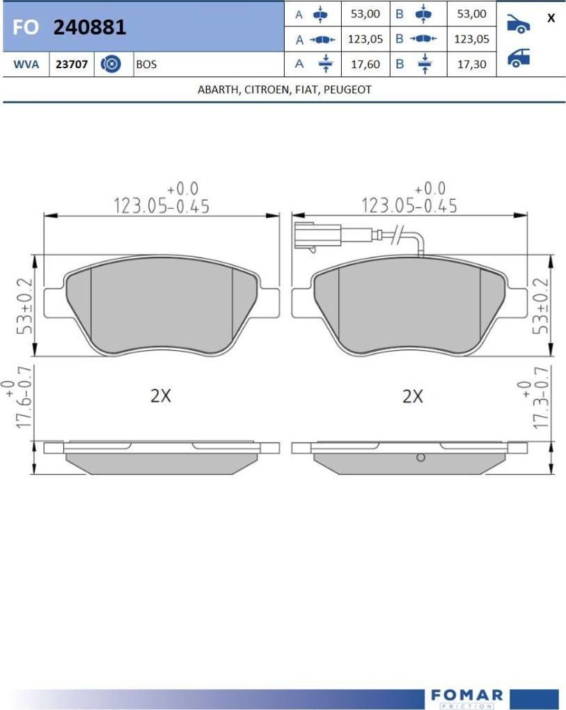 FOMAR Friction FO 240881 - Тормозные колодки, дисковые, комплект autodnr.net