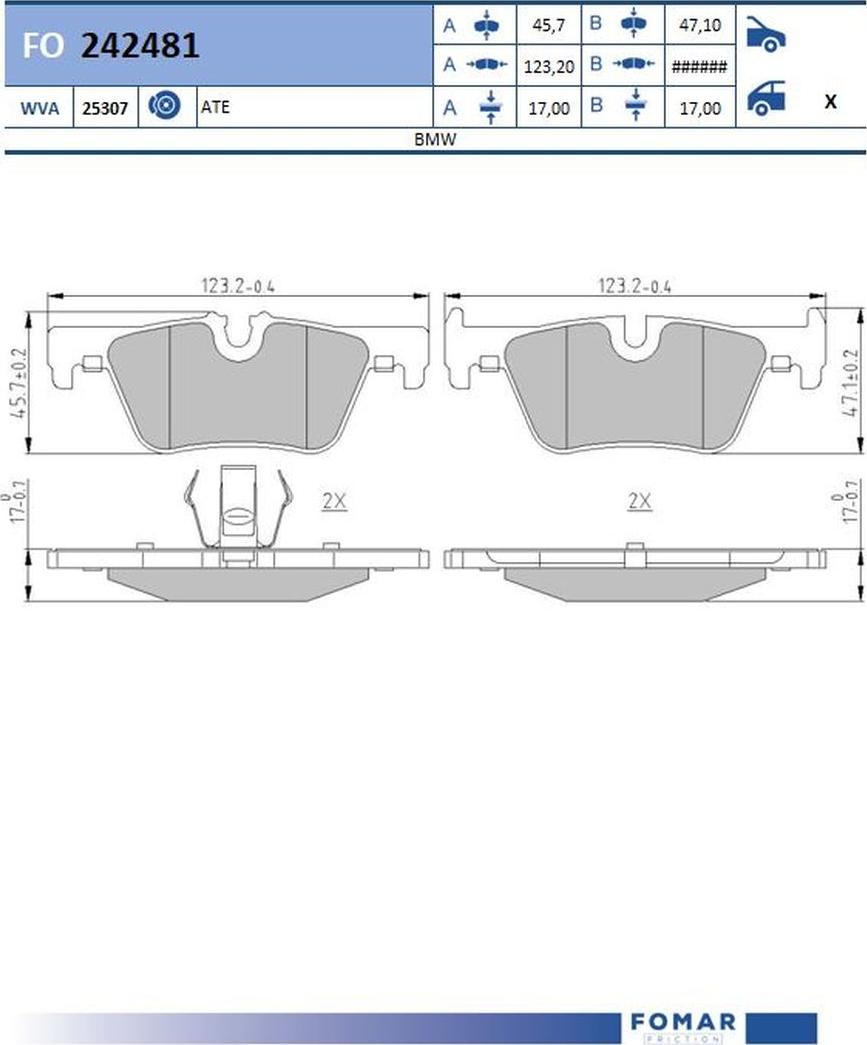 FOMAR Friction FO 242481 - Тормозные колодки, дисковые, комплект avtokuzovplus.com.ua