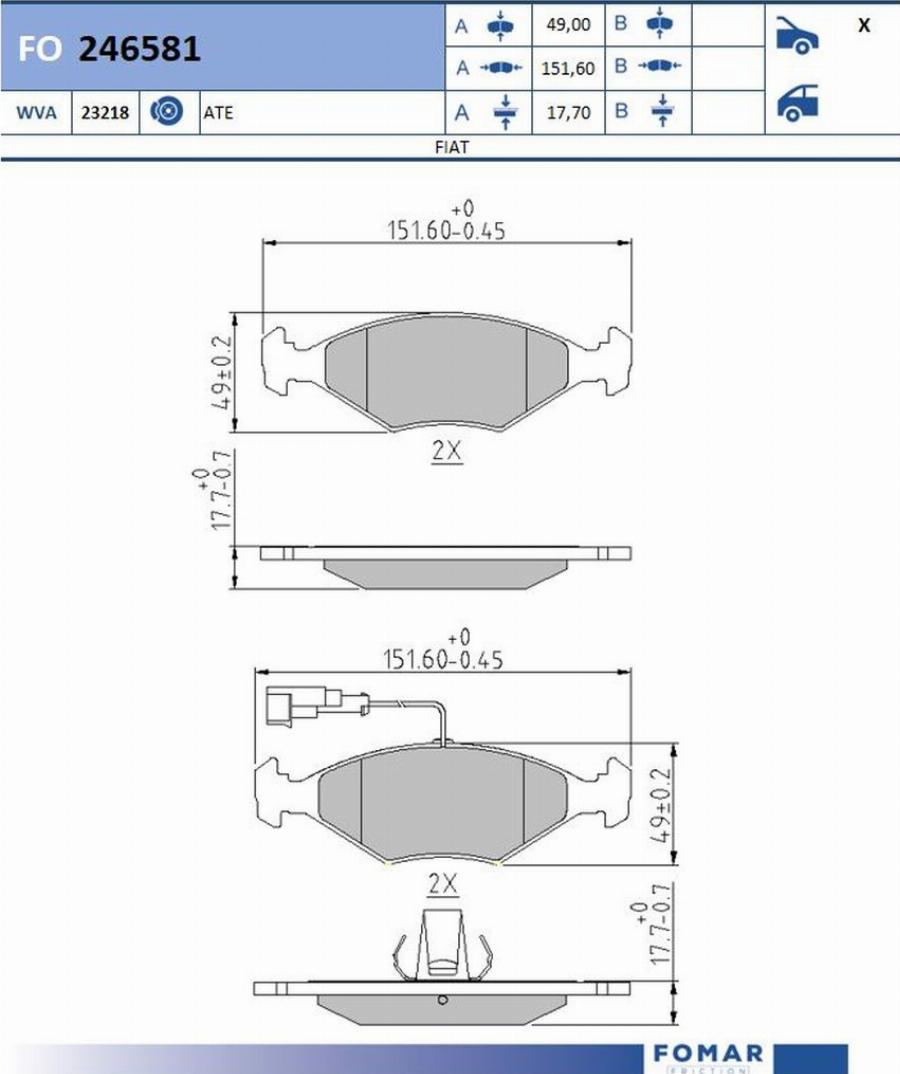 FOMAR Friction FO246581 - Тормозные колодки, дисковые, комплект avtokuzovplus.com.ua