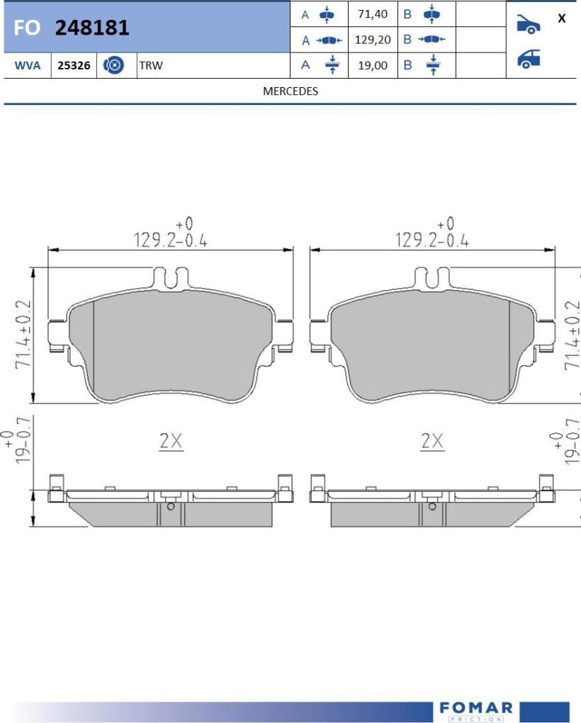 FOMAR Friction FO 248181 - Тормозные колодки, дисковые, комплект avtokuzovplus.com.ua