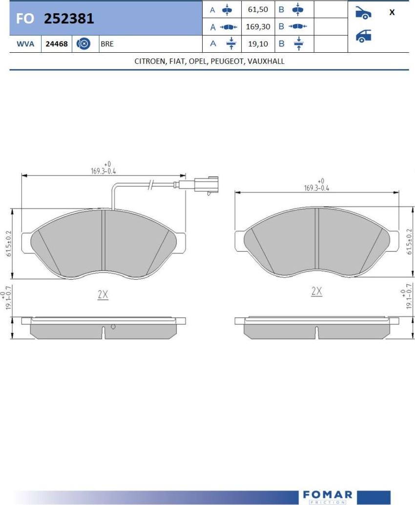 FOMAR Friction FO 252381 - Тормозные колодки, дисковые, комплект avtokuzovplus.com.ua