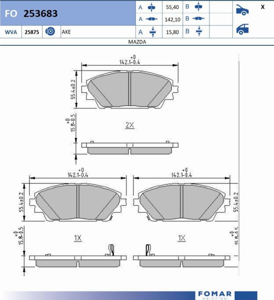 FOMAR Friction FO 253683 - Тормозные колодки, дисковые, комплект avtokuzovplus.com.ua