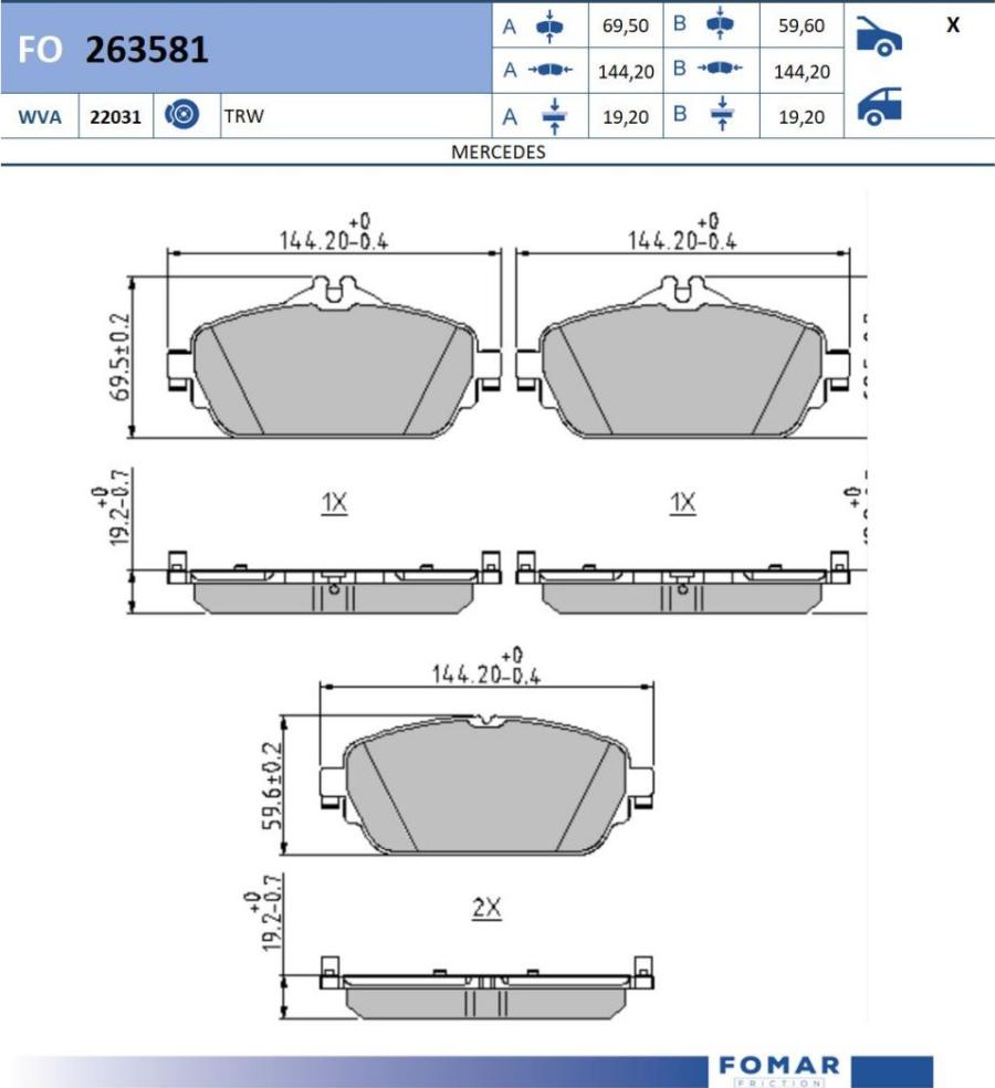 FOMAR Friction FO 263581 - Тормозные колодки, дисковые, комплект avtokuzovplus.com.ua