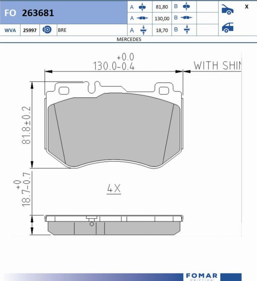 FOMAR Friction FO 263681 - Тормозные колодки, дисковые, комплект avtokuzovplus.com.ua