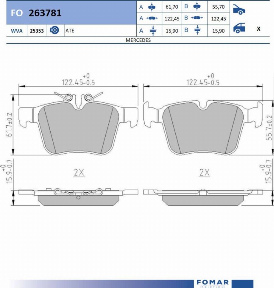 FOMAR Friction FO 263781 - Тормозные колодки, дисковые, комплект avtokuzovplus.com.ua