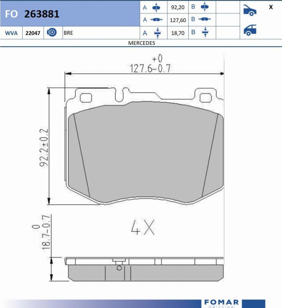 FOMAR Friction FO 263881 - Тормозные колодки, дисковые, комплект avtokuzovplus.com.ua