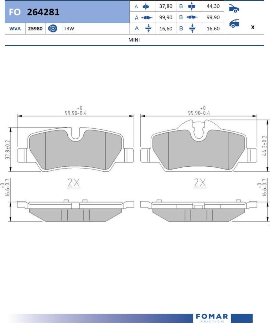 FOMAR Friction FO 264281 - Тормозные колодки, дисковые, комплект avtokuzovplus.com.ua