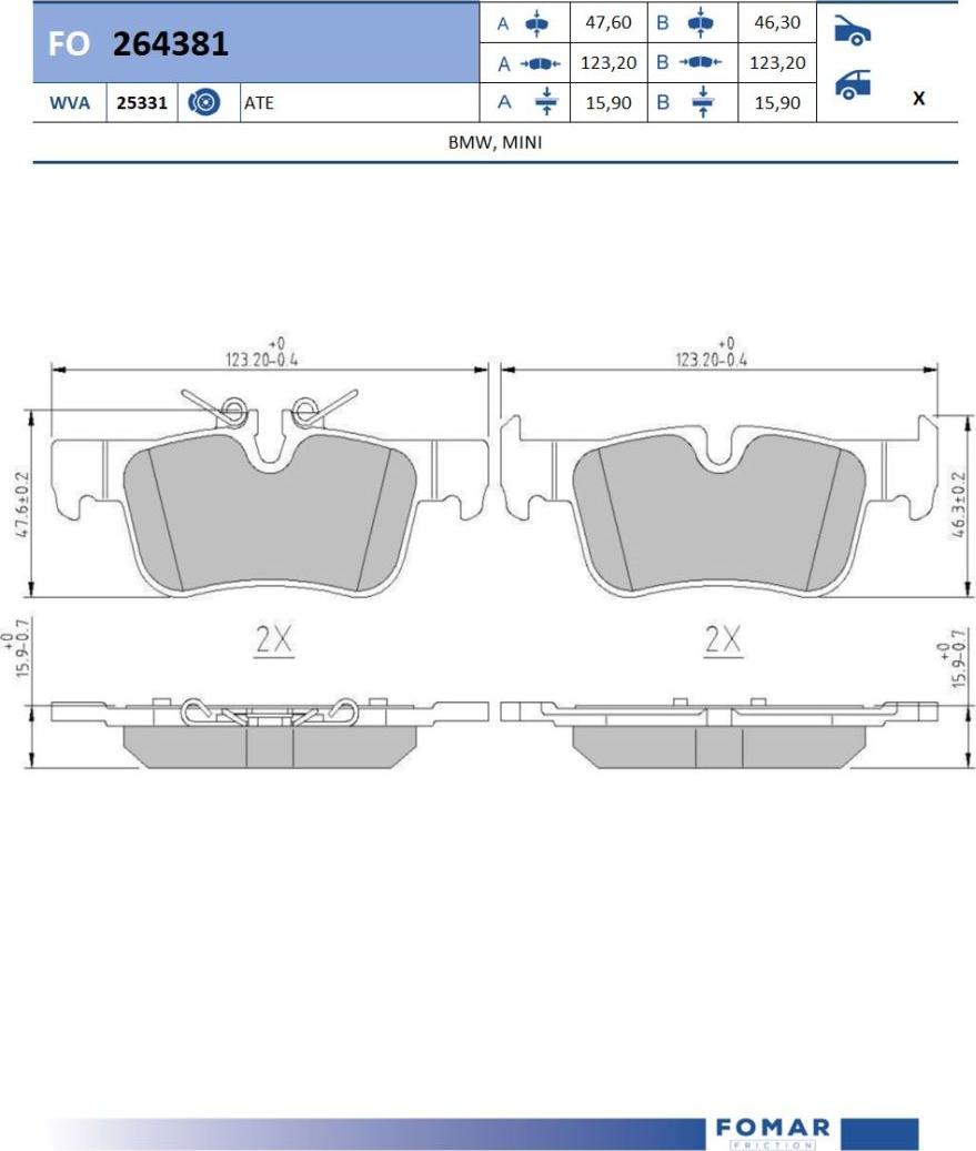 FOMAR Friction FO 264381 - Тормозные колодки, дисковые, комплект avtokuzovplus.com.ua