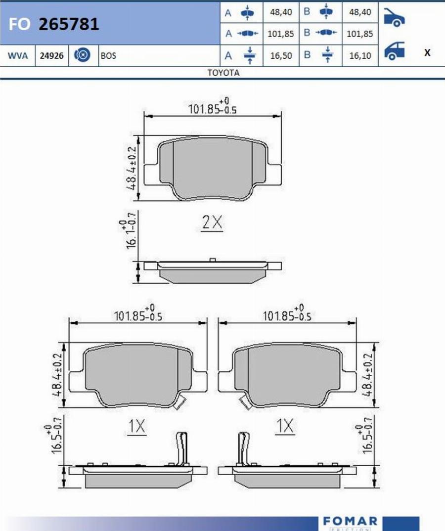 FOMAR Friction FO 265781 - Тормозные колодки, дисковые, комплект avtokuzovplus.com.ua