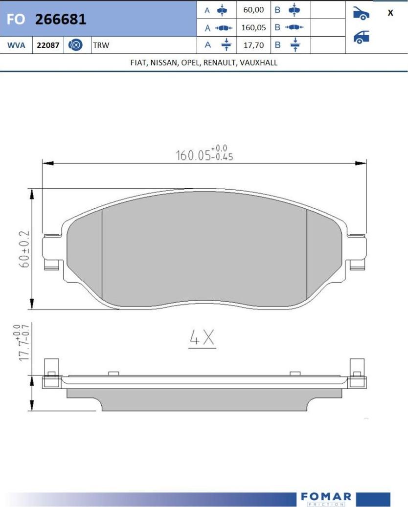 FOMAR Friction FO 266681 - Тормозные колодки, дисковые, комплект autodnr.net