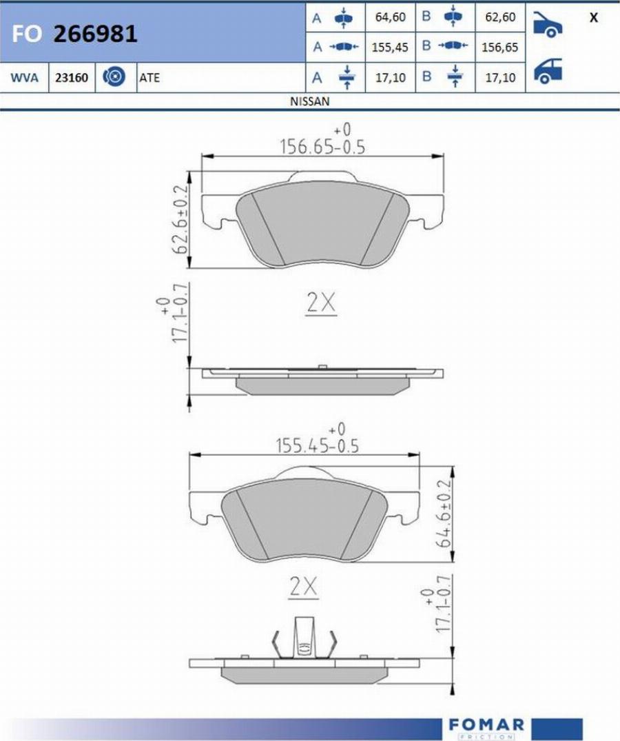 FOMAR Friction FO 266981 - Тормозные колодки, дисковые, комплект autodnr.net