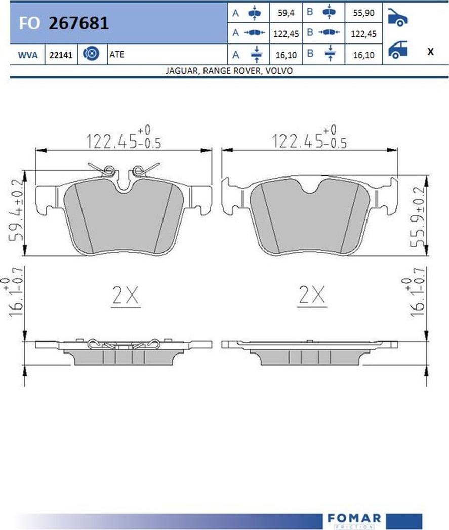 FOMAR Friction FO 267681 - Тормозные колодки, дисковые, комплект avtokuzovplus.com.ua