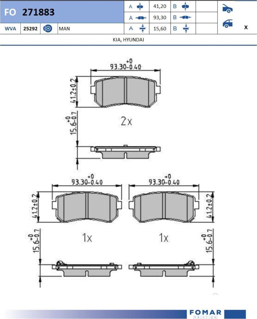 FOMAR Friction FO 271883 - Тормозные колодки, дисковые, комплект autodnr.net