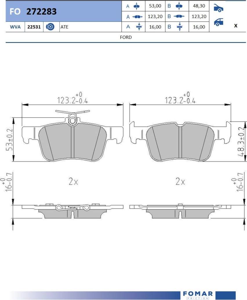 FOMAR Friction FO 272283 - Тормозные колодки, дисковые, комплект avtokuzovplus.com.ua