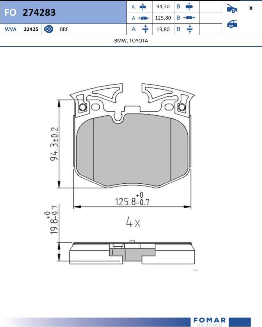 FOMAR Friction FO 274283 - Тормозные колодки, дисковые, комплект avtokuzovplus.com.ua