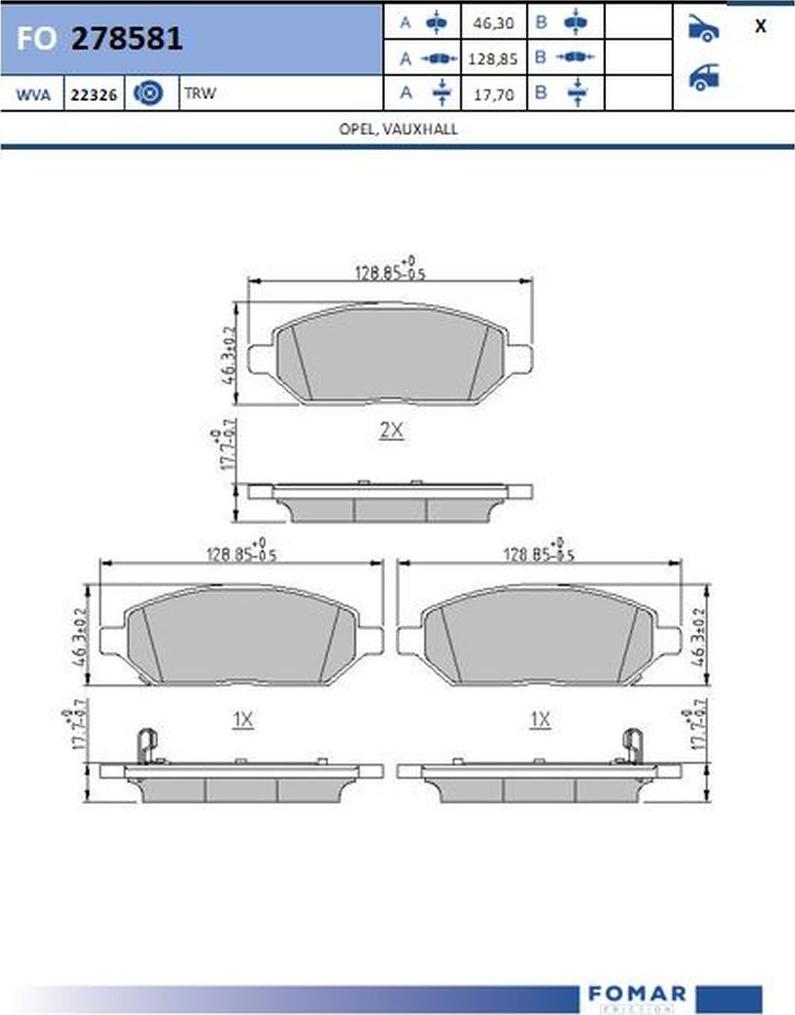 FOMAR Friction FO 278581 - Тормозные колодки, дисковые, комплект autodnr.net