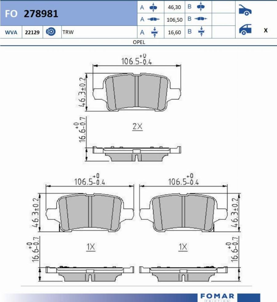 FOMAR Friction FO 278981 - Тормозные колодки, дисковые, комплект avtokuzovplus.com.ua