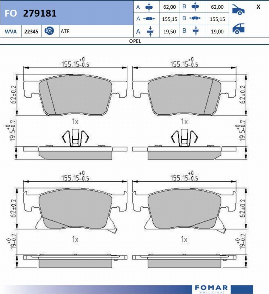 FOMAR Friction FO 279181 - Тормозные колодки, дисковые, комплект avtokuzovplus.com.ua