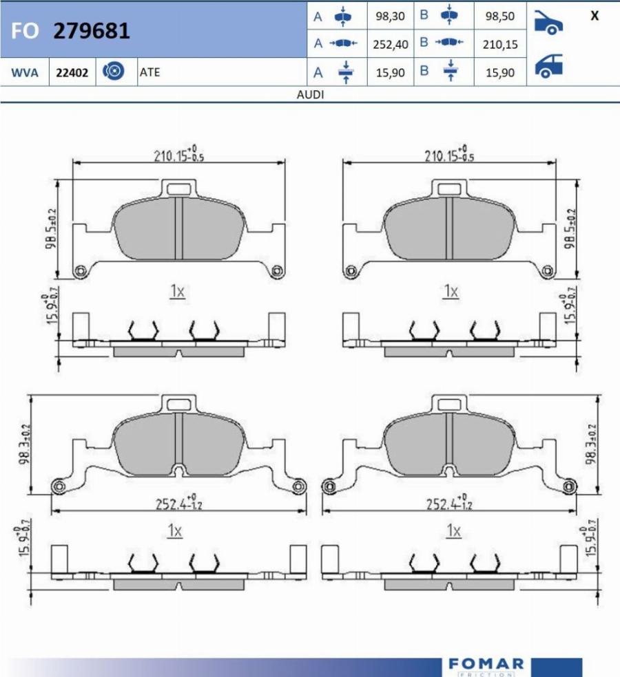 FOMAR Friction FO 279681 - Тормозные колодки, дисковые, комплект autodnr.net