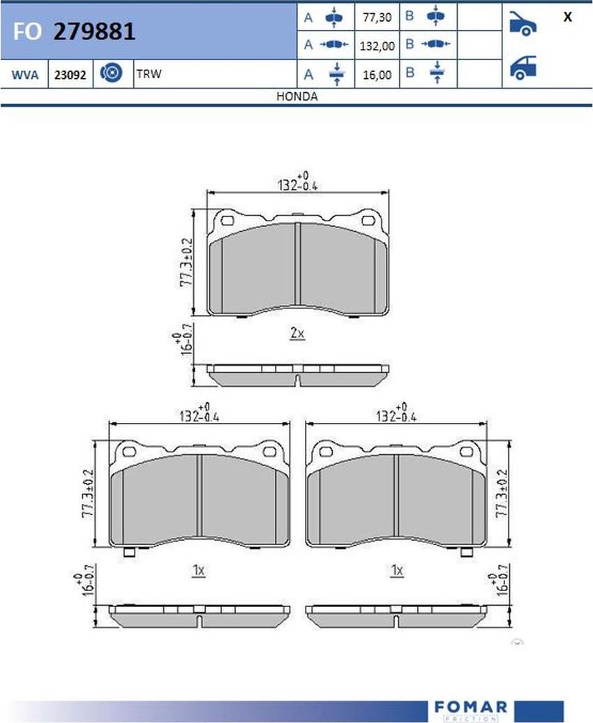 FOMAR Friction FO 279881 - Тормозные колодки, дисковые, комплект autodnr.net