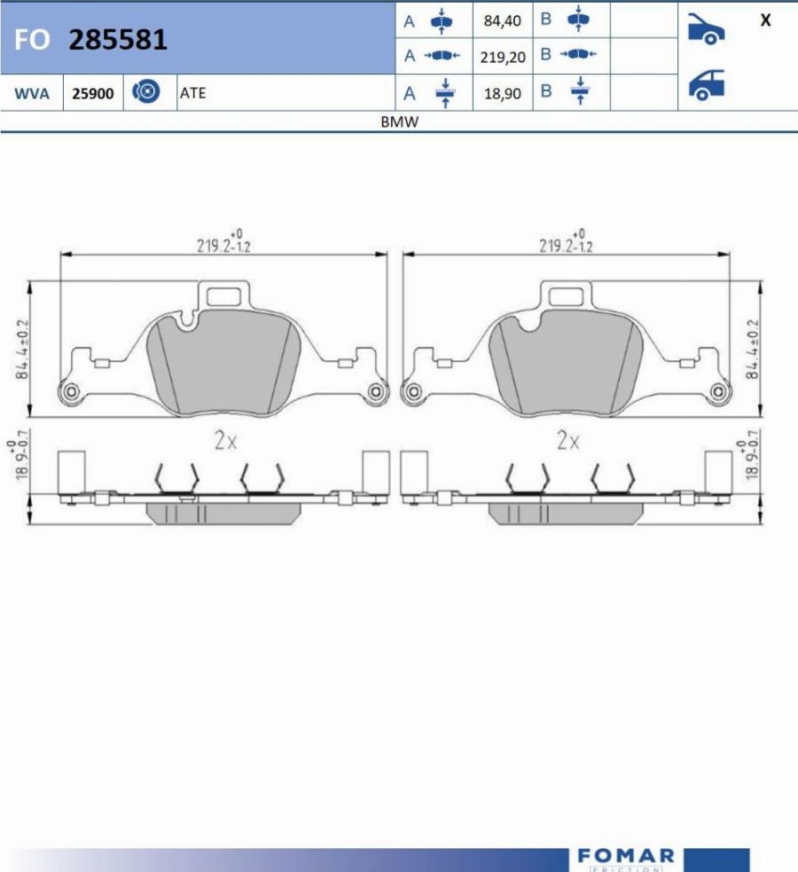 FOMAR Friction FO 285581 - Тормозные колодки, дисковые, комплект avtokuzovplus.com.ua