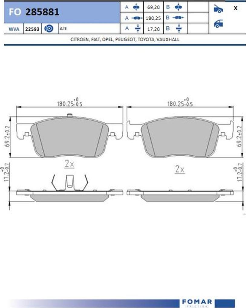 FOMAR Friction FO 285881 - Тормозные колодки, дисковые, комплект avtokuzovplus.com.ua