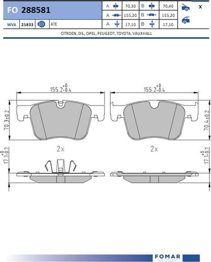 FOMAR Friction FO 288581 - Тормозные колодки, дисковые, комплект autodnr.net