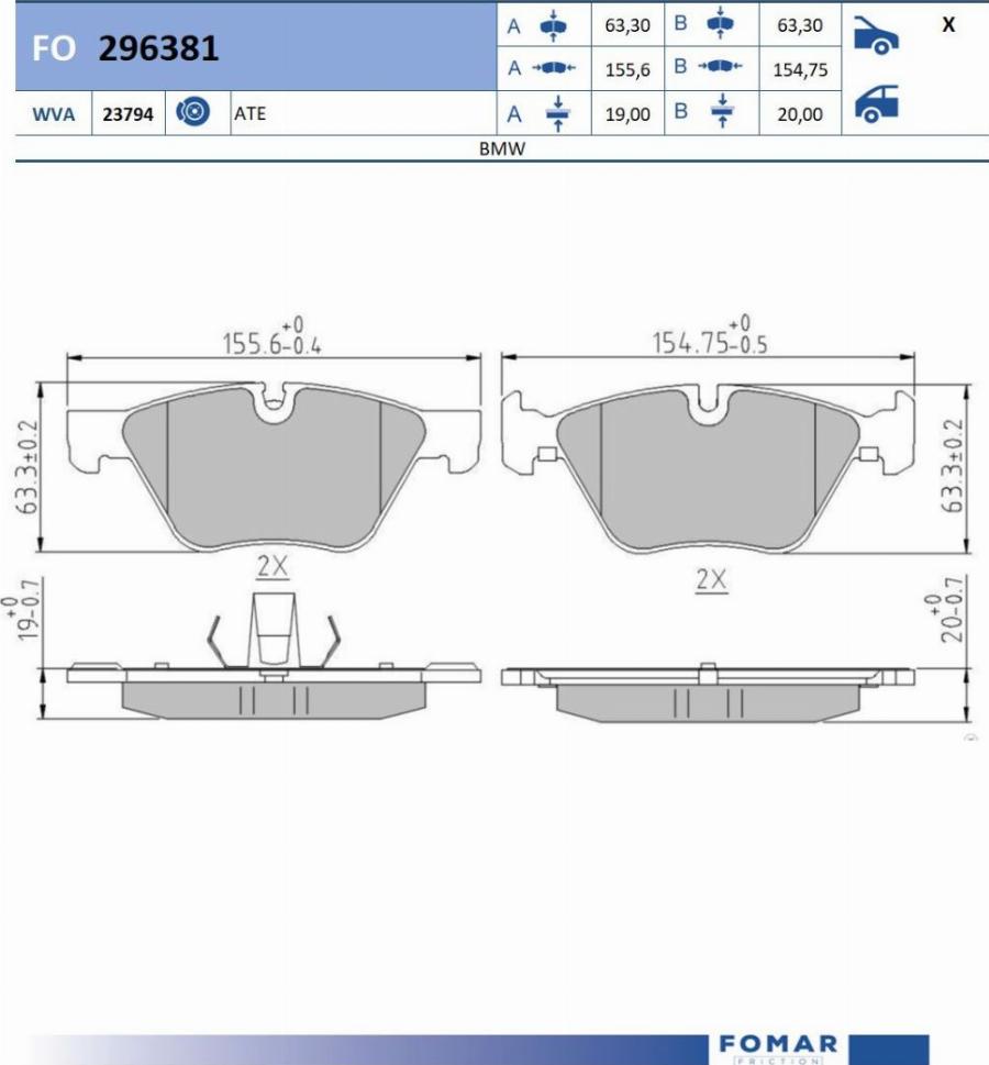 FOMAR Friction FO 296381 - Тормозные колодки, дисковые, комплект avtokuzovplus.com.ua