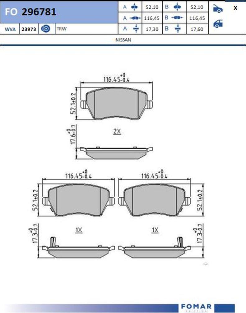 FOMAR Friction FO 296781 - Тормозные колодки, дисковые, комплект autodnr.net