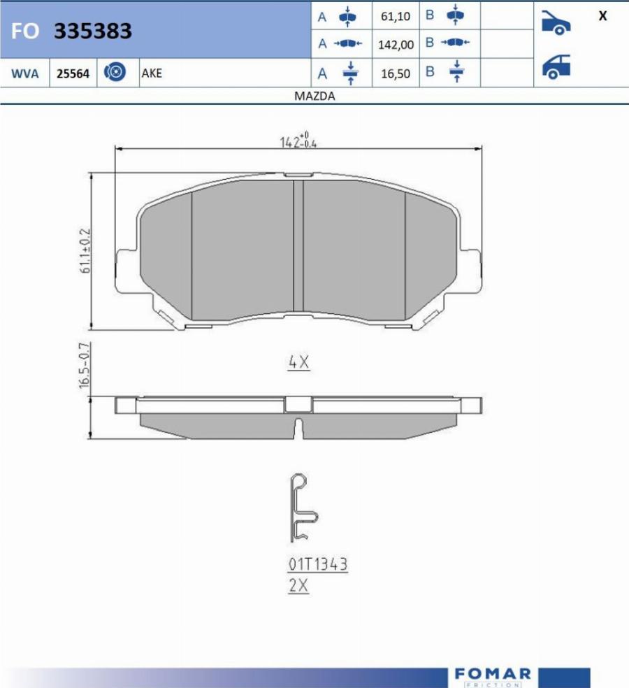 FOMAR Friction FO 335383 - Тормозные колодки, дисковые, комплект avtokuzovplus.com.ua